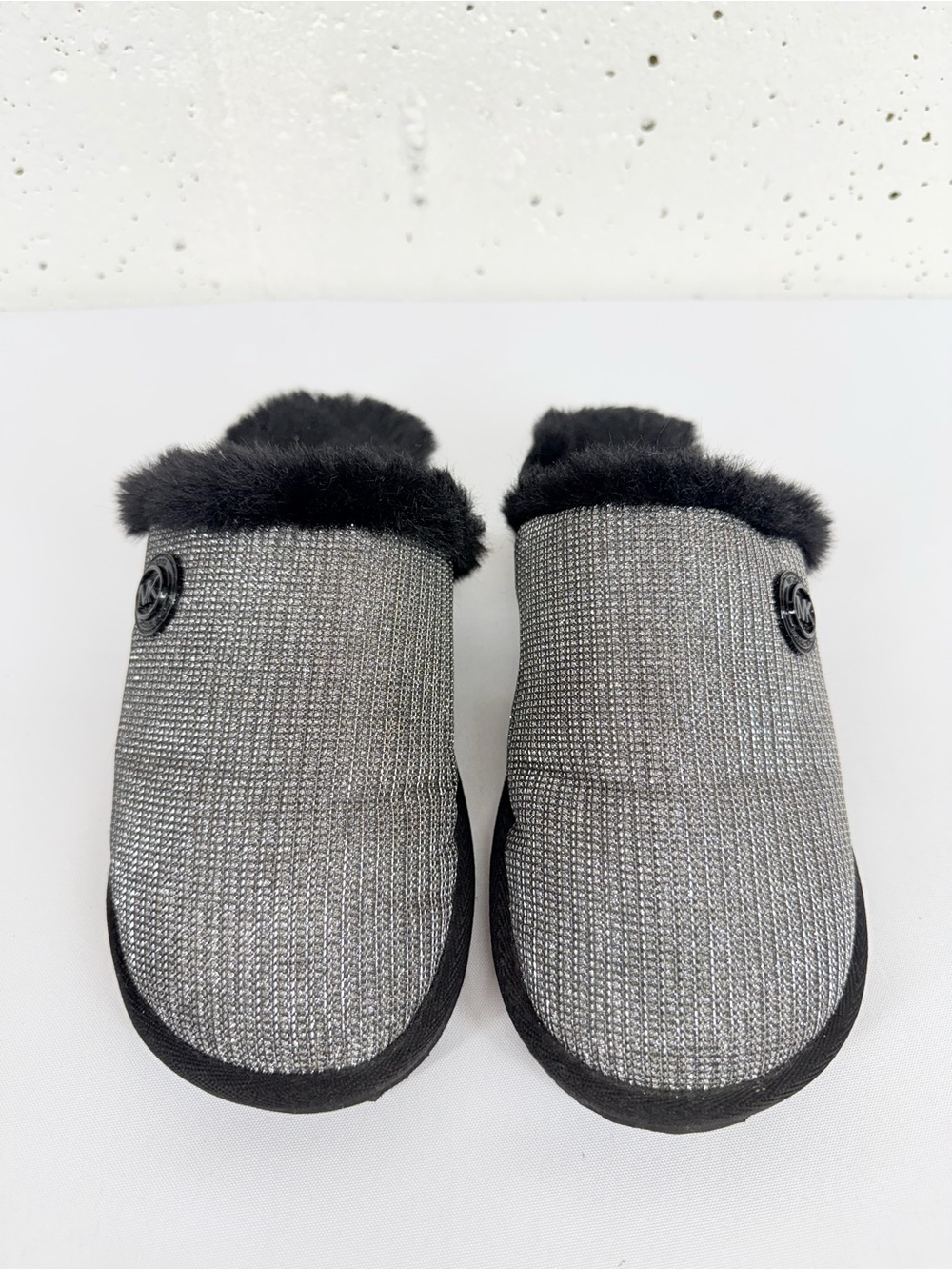 Michael Kors Size Small 6 Silver & Black Faux Fur Slippers
